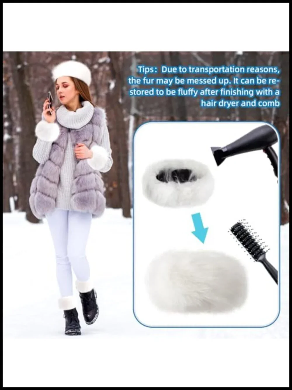 Faux Fur Headband Earmuff Wrist Warmers Winter Set